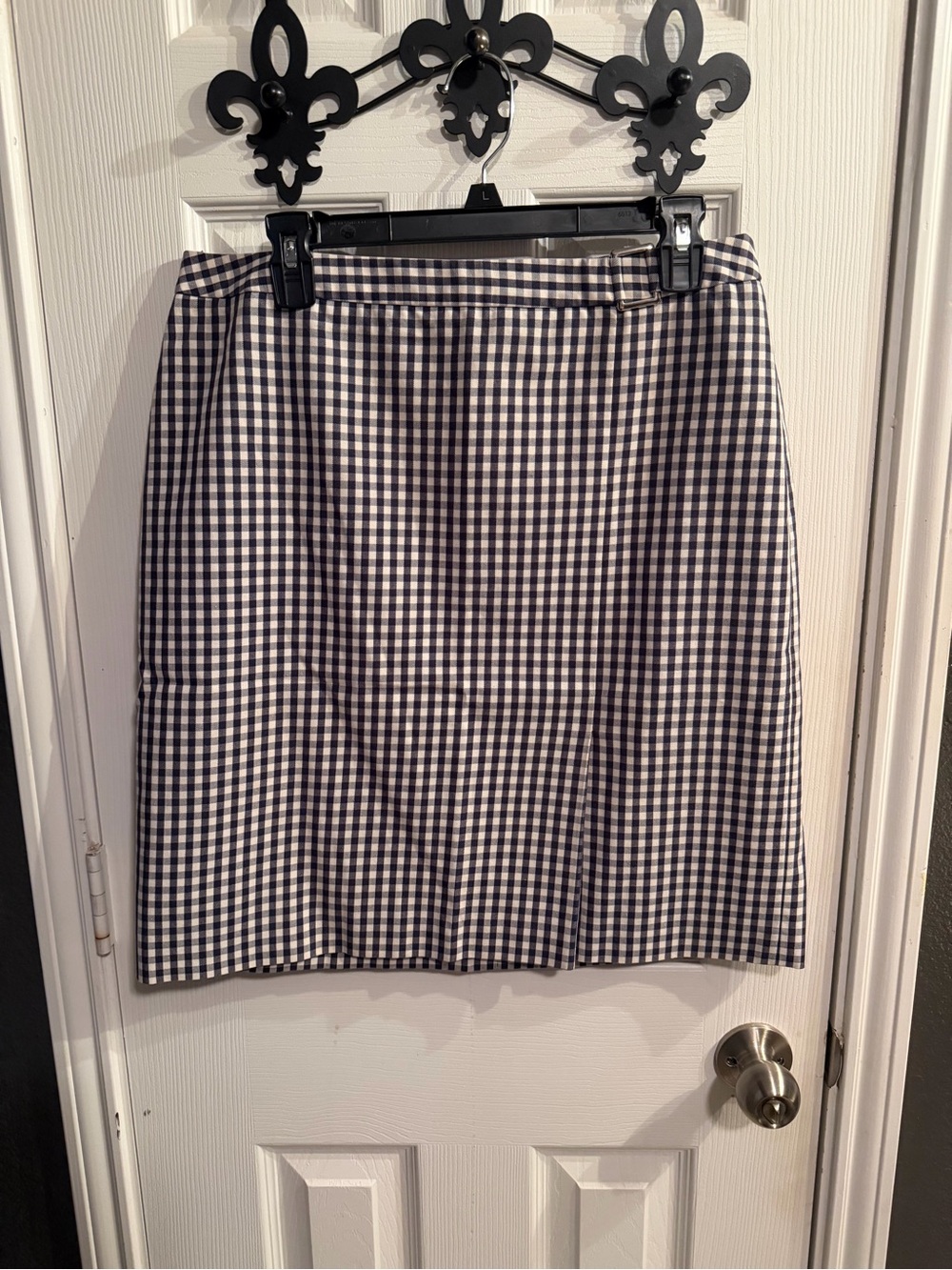 Gingham A-Line Skirt in Navy and White